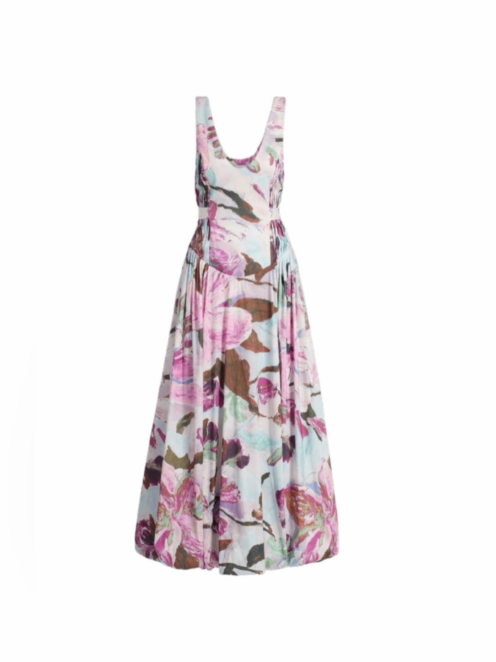 Acler Floral Scoop-Neck Maxi Dress in Pink, Green & Brown